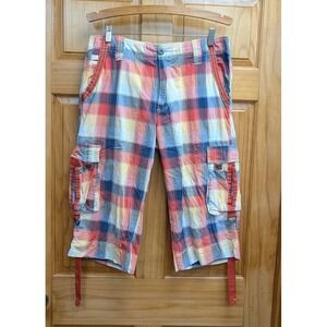 Crossby Men's 44 Plaid Cargo Shorts Cotton Made in France Pockets